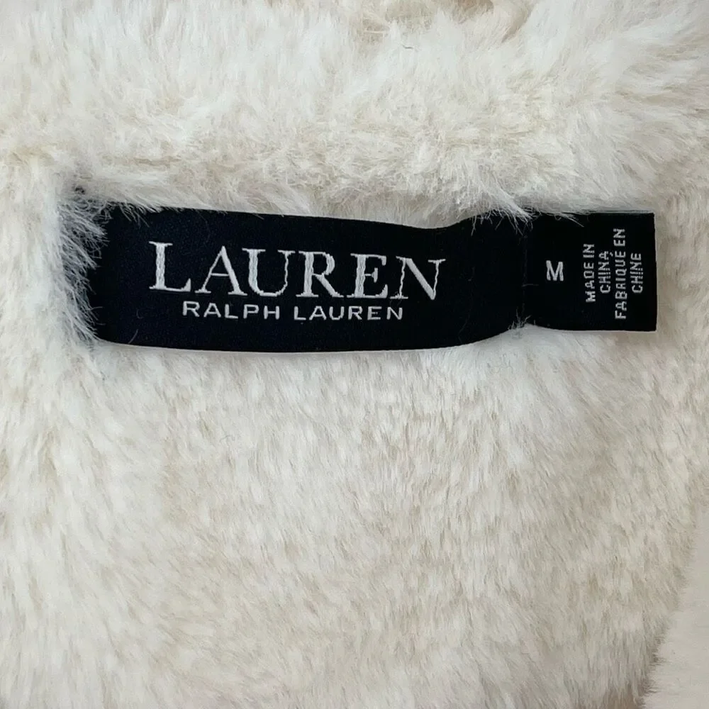 Lauren‎ Ralph Lauren Asymmetric Faux Fur Moto Coat Women Medium Cream Lined - Picture 9 of 12